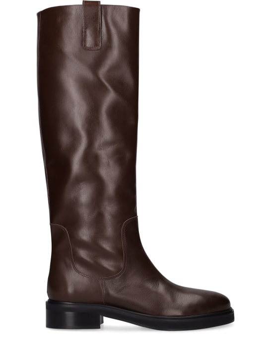 Aeyde: 45mm Henry leather tall boots - Brown - women_0 | Luisa Via Roma
