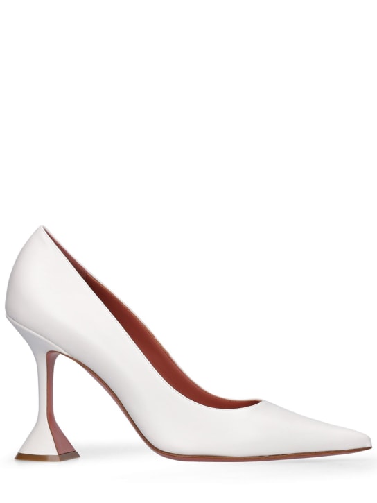 Amina Muaddi: Zapatos de tacón Ami de piel 95mm - Blanco - women_0 | Luisa Via Roma