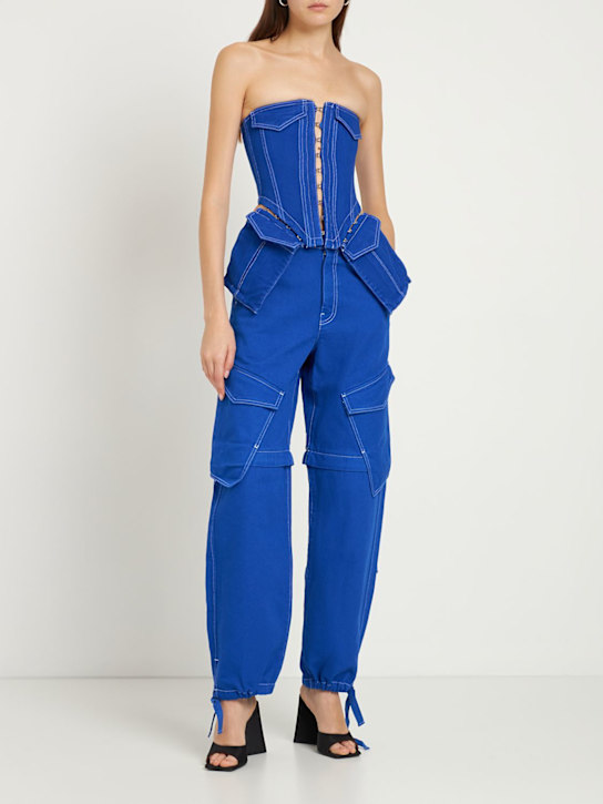 Cotton denim corset top w/ pockets - Thumbnail 2