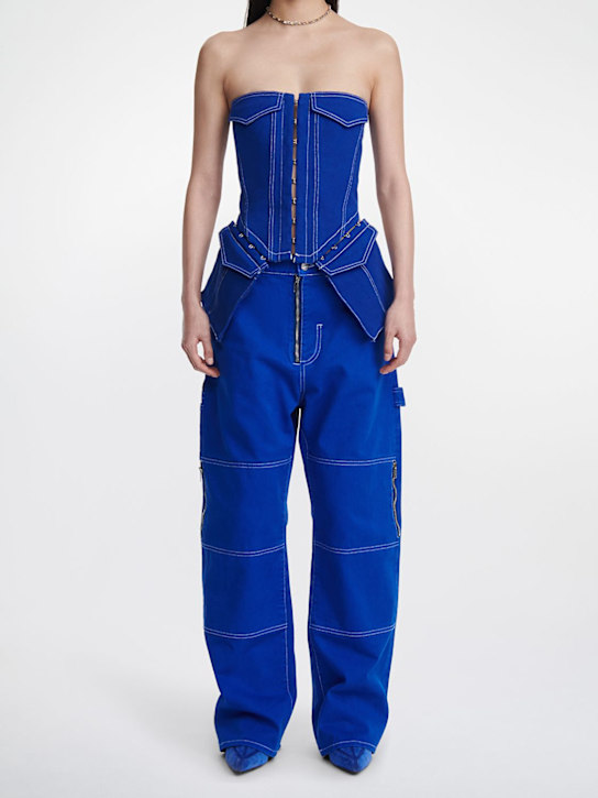 Cotton denim corset top w/ pockets - Thumbnail 1