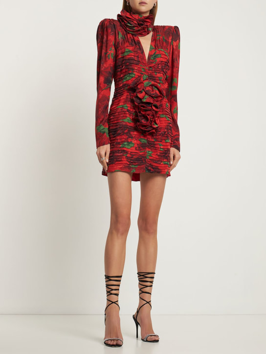 Magda Butrym: Silk print ruched embellished mini dress - women_1 | Luisa Via Roma