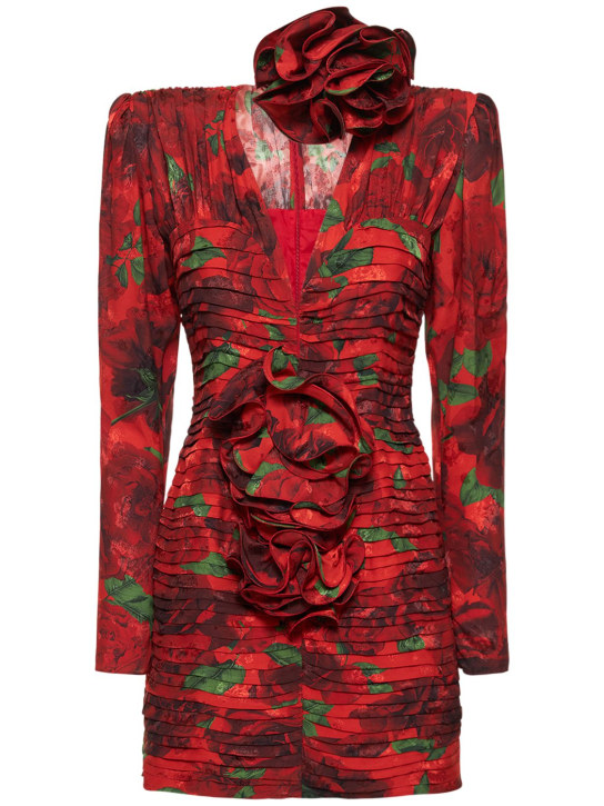 Magda Butrym: Silk print ruched embellished mini dress - women_0 | Luisa Via Roma