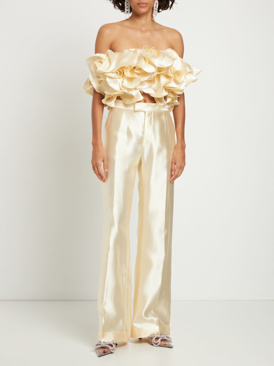 Magda Butrym: Satin sculptural crop top - Cream - women_1 | Luisa Via Roma