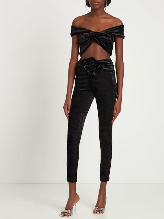 Magda Butrym: Velvet viscose blend flower skinny pants - Black - women_1 | Luisa Via Roma