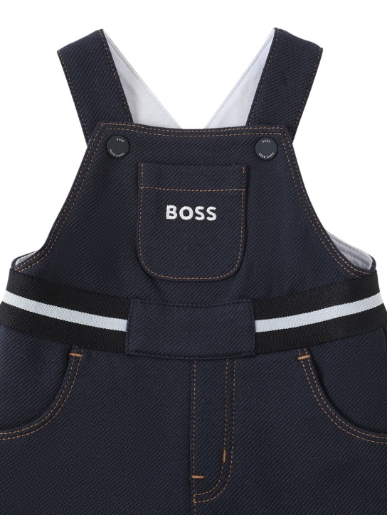 Boss: Embroidered logo cotton twill overalls - kids-boys_1 | Luisa Via Roma