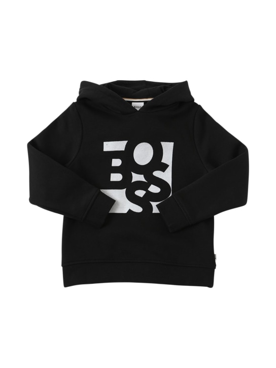 Boss: Logo print cotton blend hoodie - kids-boys_0 | Luisa Via Roma