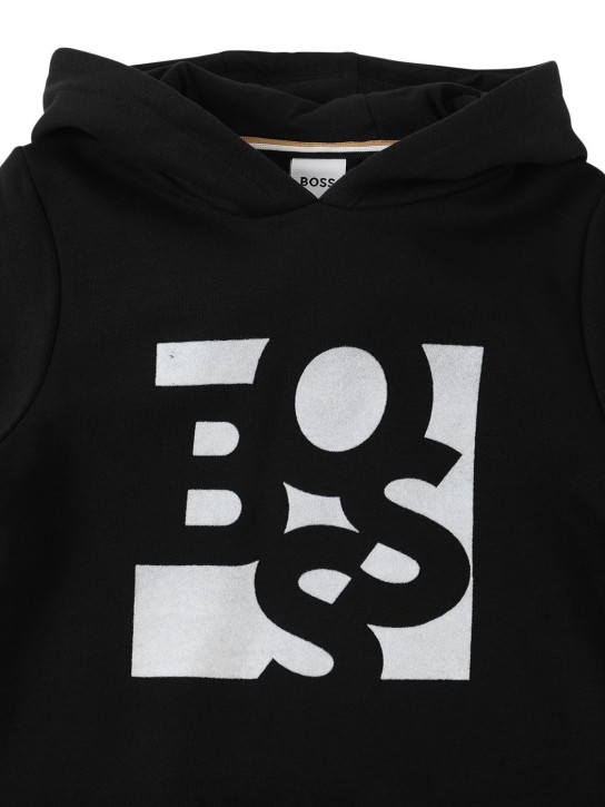 Boss: Logo print cotton blend hoodie - kids-boys_1 | Luisa Via Roma