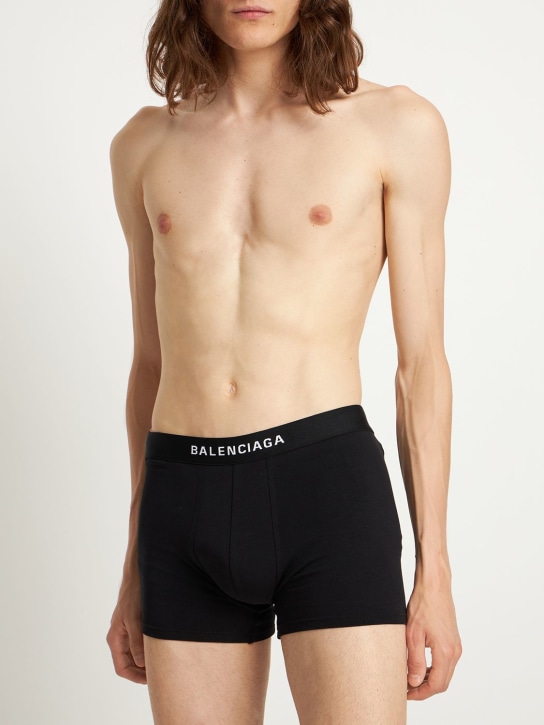 Balenciaga: 弹力棉质平角内裤 - 黑色/白色 - men_1 | Luisa Via Roma