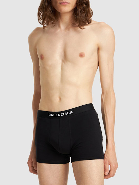 Balenciaga: Stretch cotton boxer briefs - Black/White - men_1 | Luisa Via Roma