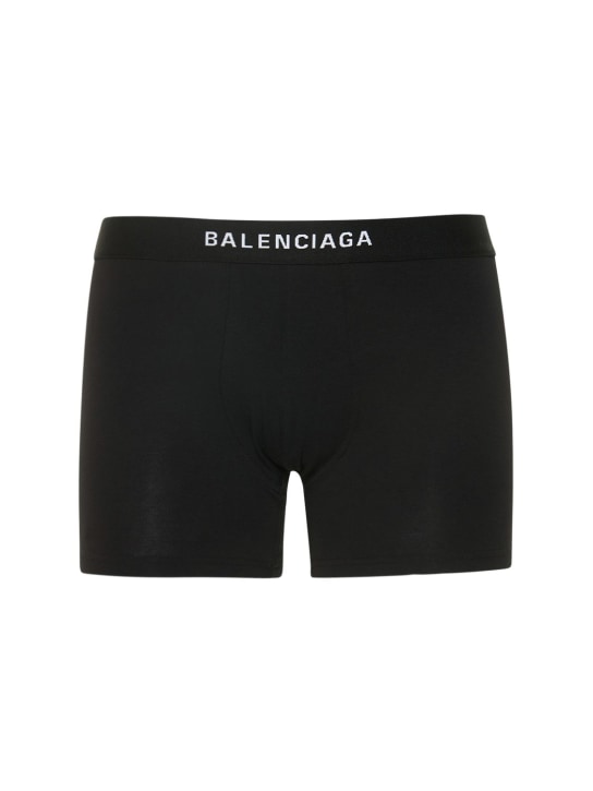 Balenciaga: 스트레치 코튼 박서 브리프 - 블랙/화이트 - men_0 | Luisa Via Roma