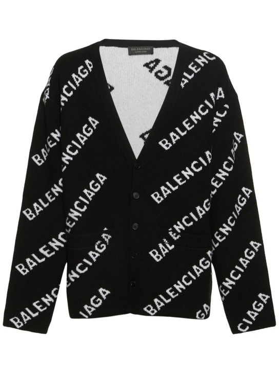 Balenciaga: Cardigan in maglia di misto lana - Nero/Bianco - men_0 | Luisa Via Roma