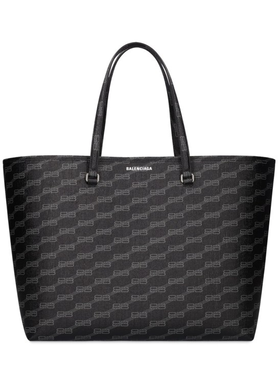 Balenciaga: Signature faux leather tote bag - Black/Grey - men_0 | Luisa Via Roma