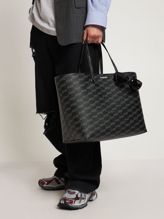 Balenciaga: Signature faux leather tote bag - Black/Grey - men_1 | Luisa Via Roma