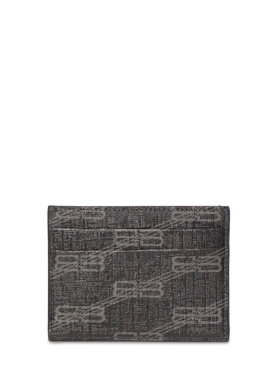 Balenciaga: Porte-cartes en simili-cuir imprimé logo - Noir/Gris - men_1 | Luisa Via Roma