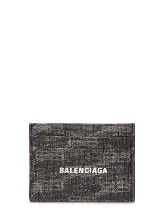 Balenciaga: Logo印花仿皮卡包 - 黑色/灰色 - men_0 | Luisa Via Roma