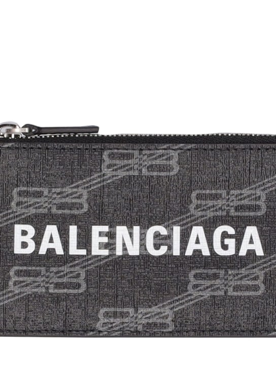 Balenciaga: Faux leather zip card holder w/ keyring - Siyah/Gri - men_1 | Luisa Via Roma