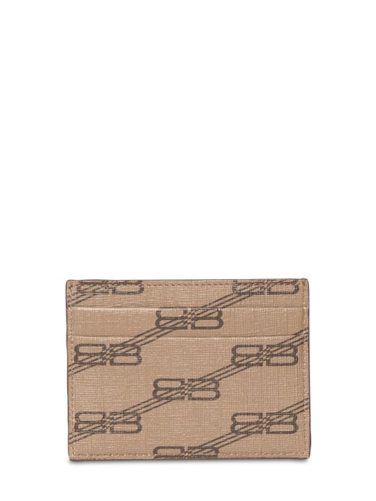 Balenciaga: Logo printed faux leather card holder - Beige/Brown - men_1 | Luisa Via Roma