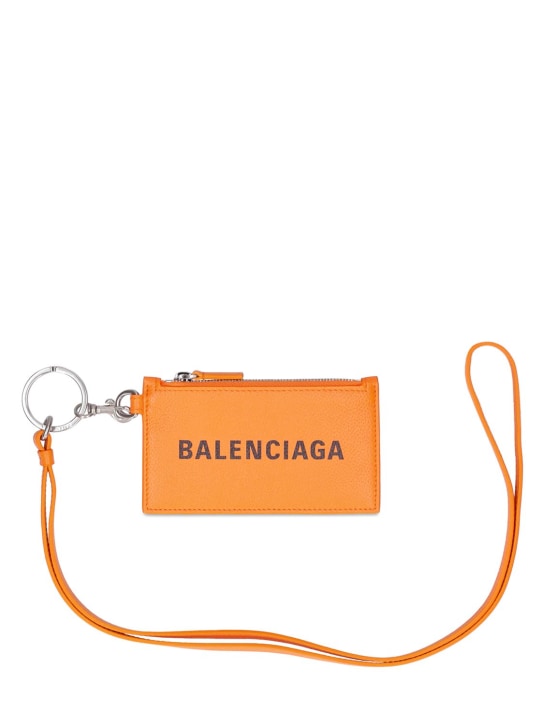 Balenciaga: Tarjetero de piel sintética con llavero - Pop Orange - men_0 | Luisa Via Roma