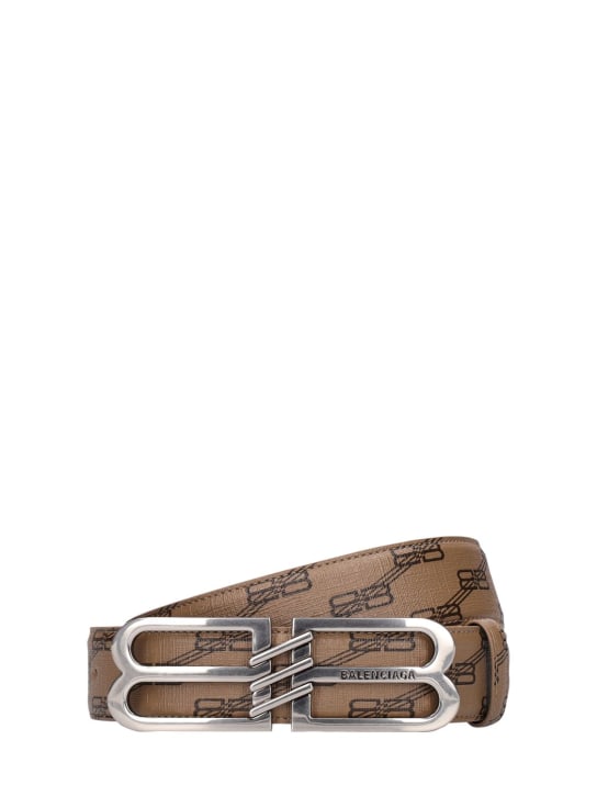 Balenciaga: 4cm BB Signature faux leather belt - Bej/Kahverengi - men_0 | Luisa Via Roma