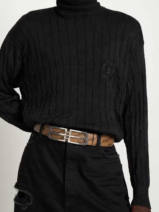 Balenciaga: 4cm BB Signature faux leather belt - Bej/Kahverengi - men_1 | Luisa Via Roma
