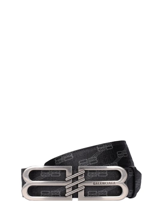 Balenciaga: 4cm BB Signature faux leather belt - Siyah/Gri - men_0 | Luisa Via Roma