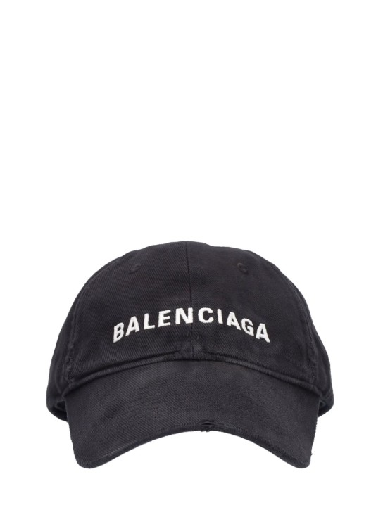 Balenciaga: Logo刺绣棉质棒球帽 - 黑色 - men_0 | Luisa Via Roma