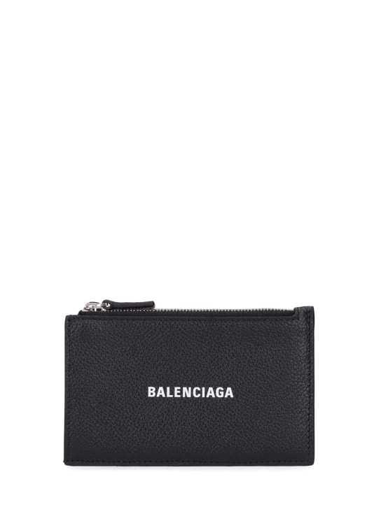 Balenciaga: Logo leather wallet - Siyah - men_0 | Luisa Via Roma