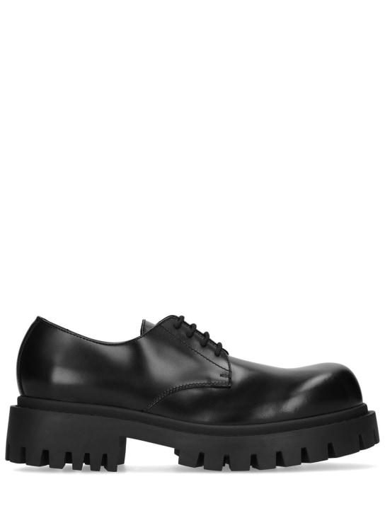 Balenciaga: Sergent leather derby lace-up shoes - Siyah - men_0 | Luisa Via Roma