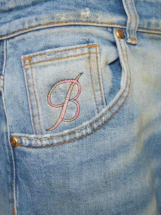 Blumarine: Jean ample en denim de coton brodé - women_1 | Luisa Via Roma