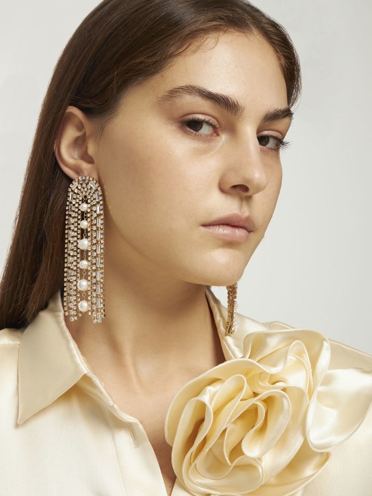 Rosantica: Megeve crystal & pearl earrings - Crystal/Gold - women_1 | Luisa Via Roma