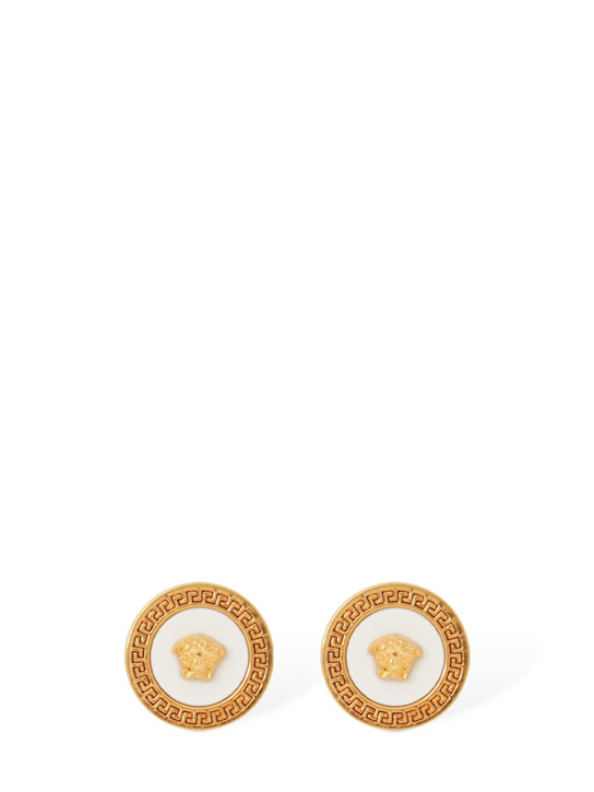 Versace: Greek motif & medusa stud earrings - men_0 | Luisa Via Roma