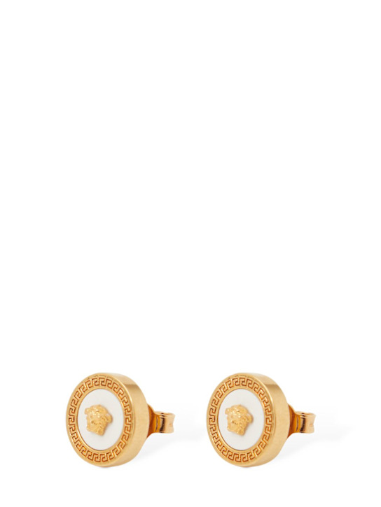 Versace: Greek motif & medusa stud earrings - men_1 | Luisa Via Roma