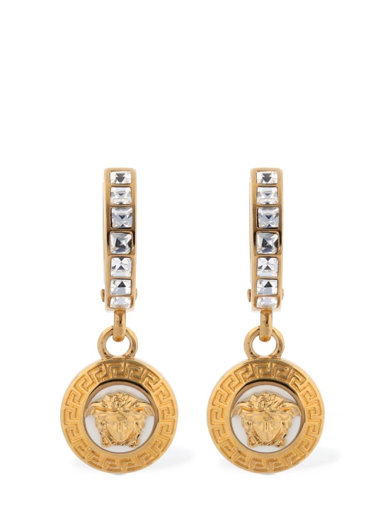 Versace: Medusa crystal charm hoop earrings - Gold/Crystal - women_0 | Luisa Via Roma