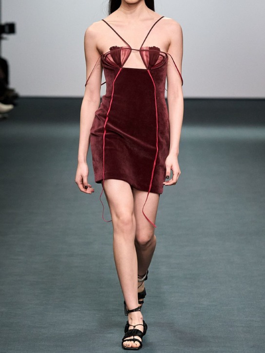 Nensi Dojaka: Vestito in velluto drappeggiato - Bordeaux - women_1 | Luisa Via Roma