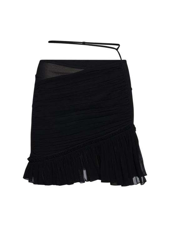 Nensi Dojaka: Falda mini de seda stretch drapeada - Negro - women_0 | Luisa Via Roma