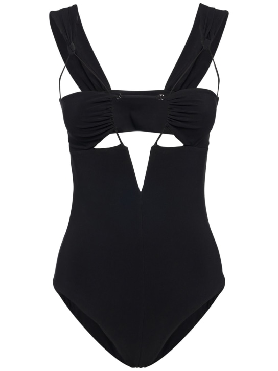 Nensi Dojaka: Costume intero in techno jersey con cutout - Nero - women_0 | Luisa Via Roma