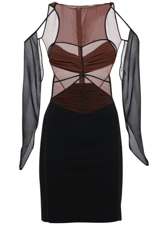 Nensi Dojaka: Vestido corto de tul con aberturas - Café/Negro - women_0 | Luisa Via Roma