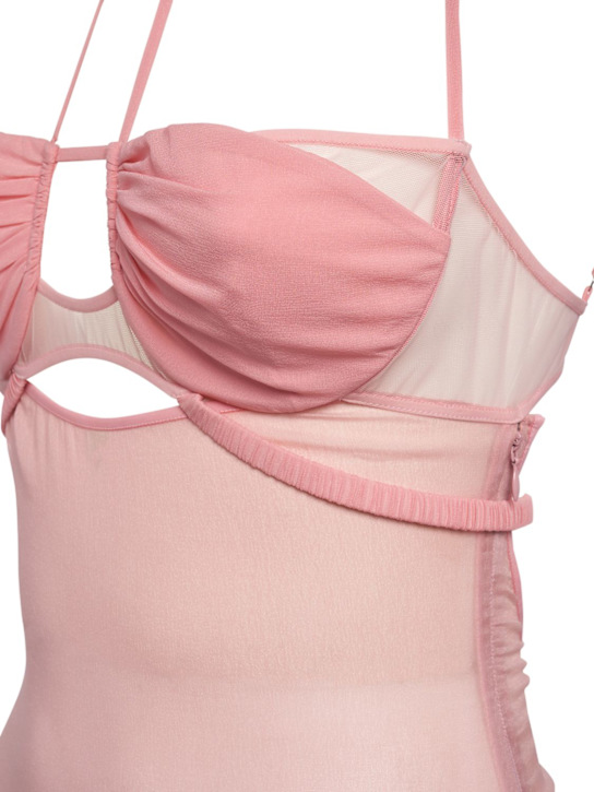 Nensi Dojaka: Gathered silk crepe halter bodysuit - Pink - women_1 | Luisa Via Roma