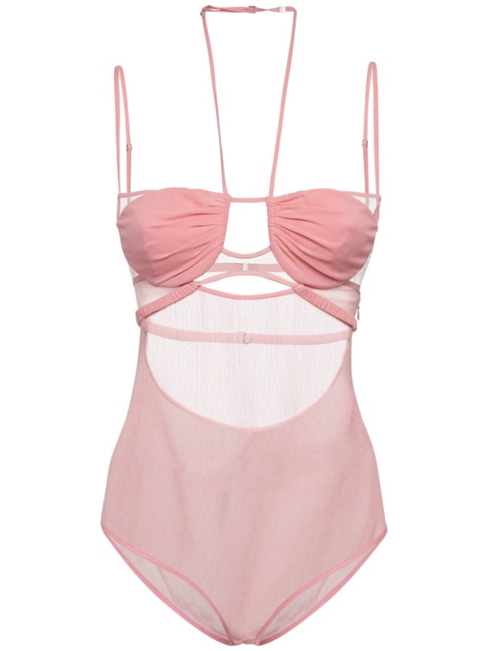 Nensi Dojaka: Gathered silk crepe halter bodysuit - Pink - women_0 | Luisa Via Roma