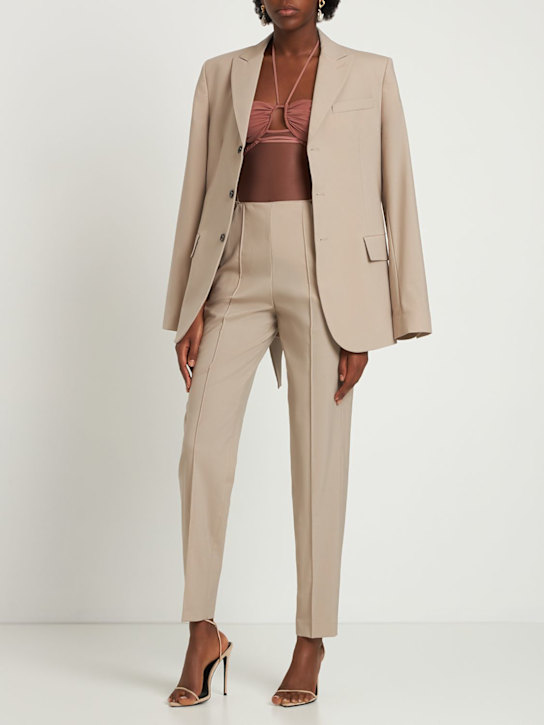 Nensi Dojaka: Layered mesh cutout halter bodysuit - Mocha - women_1 | Luisa Via Roma