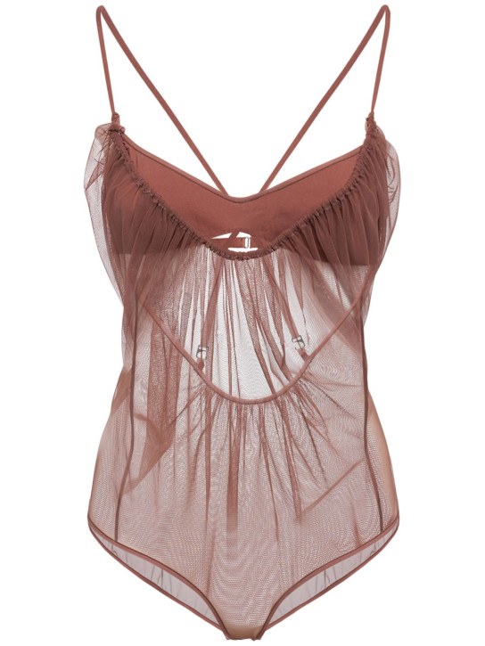 Nensi Dojaka: Body in mesh a strati - Mocha - women_0 | Luisa Via Roma