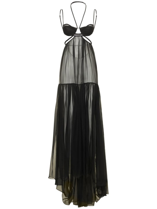 Nensi Dojaka: Sheer silk georgette cutout long dress - women_0 | Luisa Via Roma