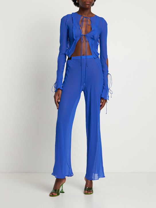 Christopher Esber: Silk chiffon sheer wide leg pants - Blue - women_1 | Luisa Via Roma