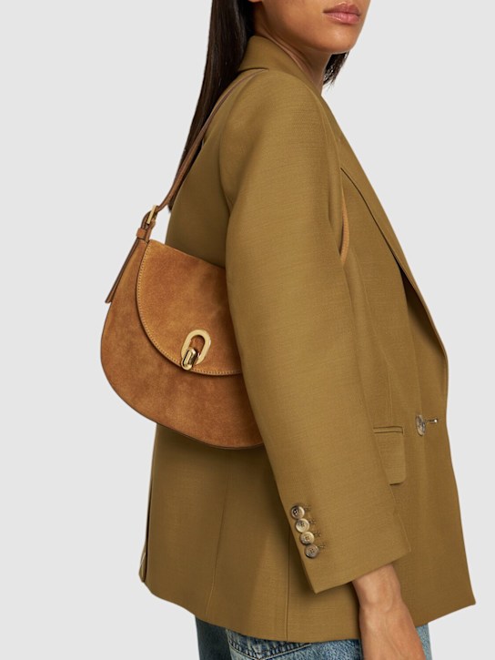 Savette: The Tondo suede leather hobo bag - Saddle - women_1 | Luisa Via Roma