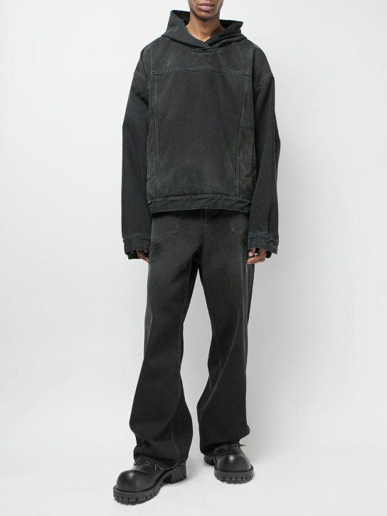 Balenciaga: Cotton denim hoodie - Siyah - men_1 | Luisa Via Roma