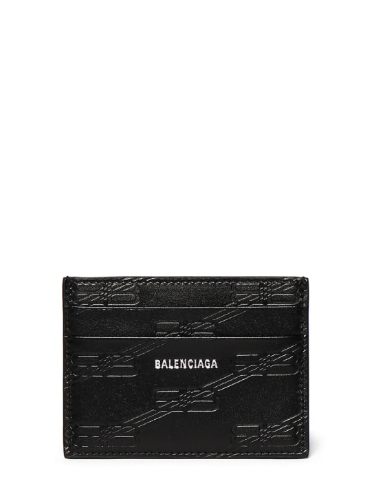Balenciaga: Porte-cartes embossé monogramme BB - Noir - men_0 | Luisa Via Roma