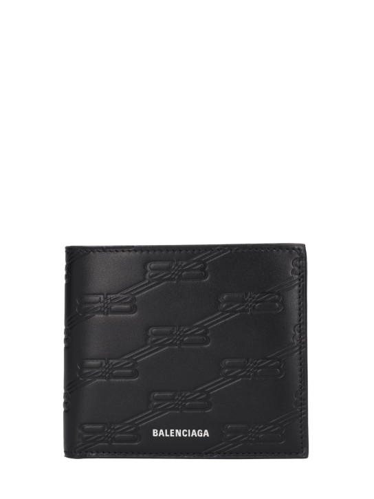 Balenciaga: BB embossed leather wallet - Siyah - men_0 | Luisa Via Roma