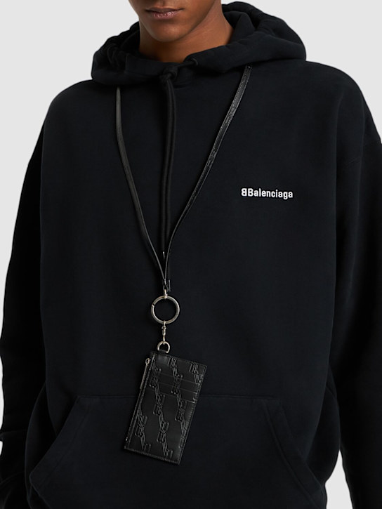 Balenciaga: Porta carte di credito in pelle BB monogram - Nero - men_1 | Luisa Via Roma