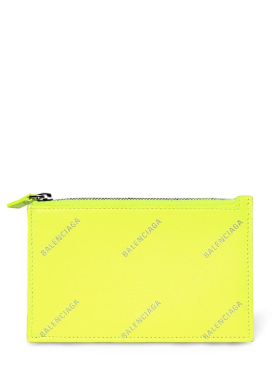 Balenciaga: Leather zip wallet - Neon Yellow - men_0 | Luisa Via Roma