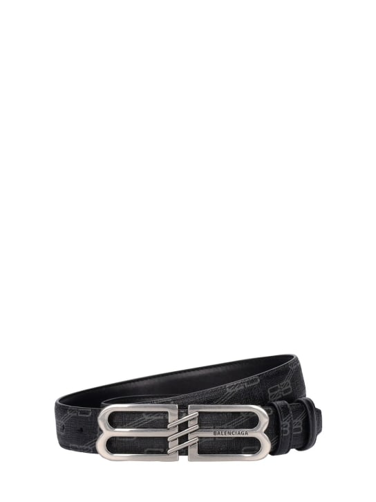 Balenciaga: Cinturón de piel reversible 30mm - Negro/Gris - men_0 | Luisa Via Roma
